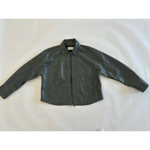 BABATON Grey Faux Leather Oversized Button Up Shirt Jacket L